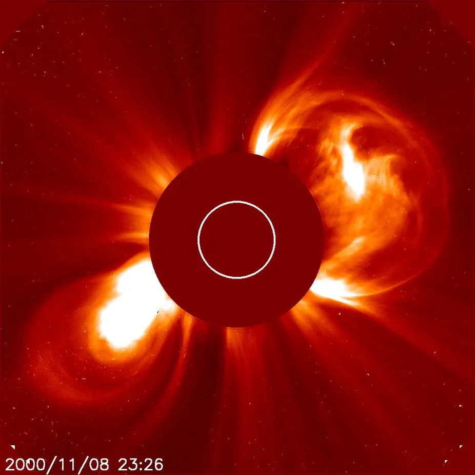 Two CMEs erupt from opposite sides of the Sun.