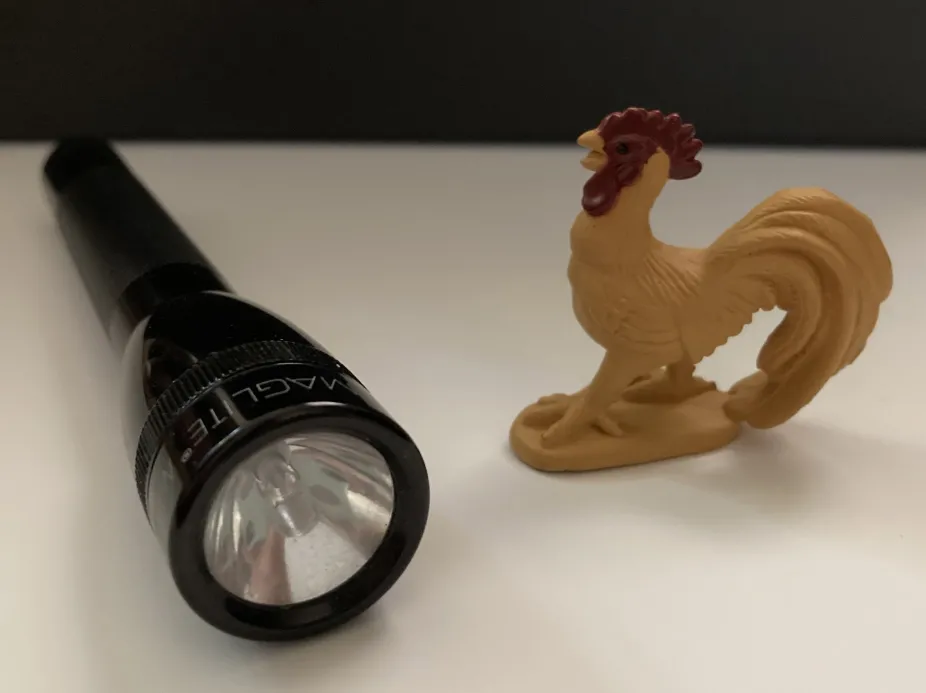 Flashlight and toy figure used for the shadow science model