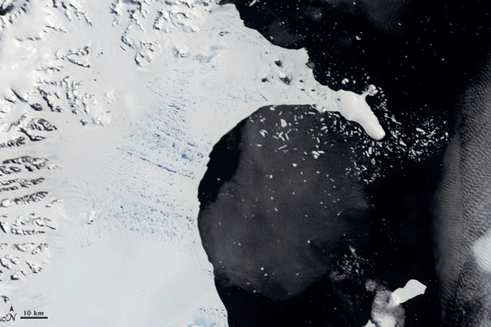 Collapse of the Larsen B Ice Shelf in Antarctica between Jan 31 and April 13, 2002.