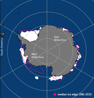 The above map illustrates the different definitions of the ice edge.