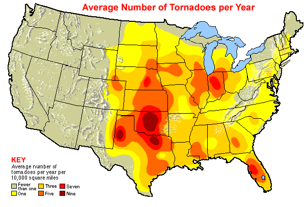 USA Map Showing The Average Number Of Tornadoes Per Year Per 10 000   TornadoMap 