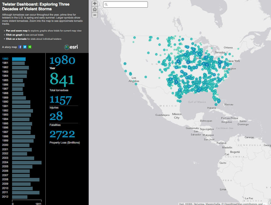 Screenshot of The Twister Dashboard Story Map interactive