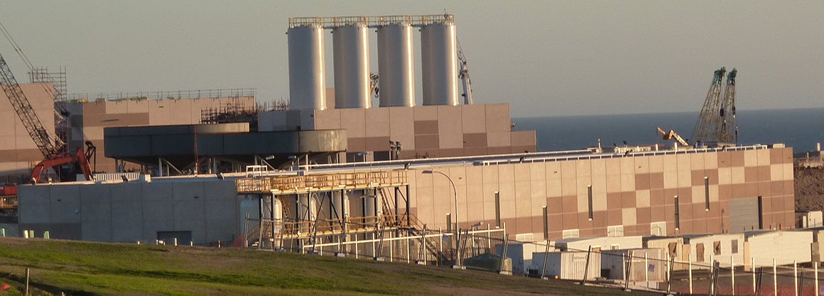 This image shows the towers of a desalination plant in Adelaide, Australia.