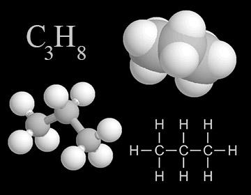 Propane molecule - example hydrocarbon