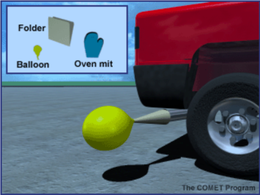 Collecting car exhaust in a balloon using a folder and oven mitt.