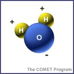 Water molecule showing electrical charges