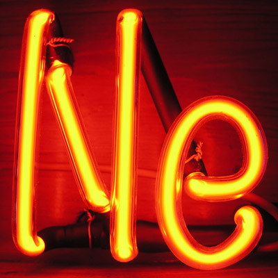 Neon light with the letters Ne, the symbol for neon