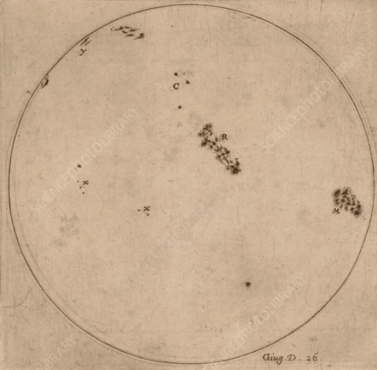 This is a drawing of sun spots as recorded by Galileo