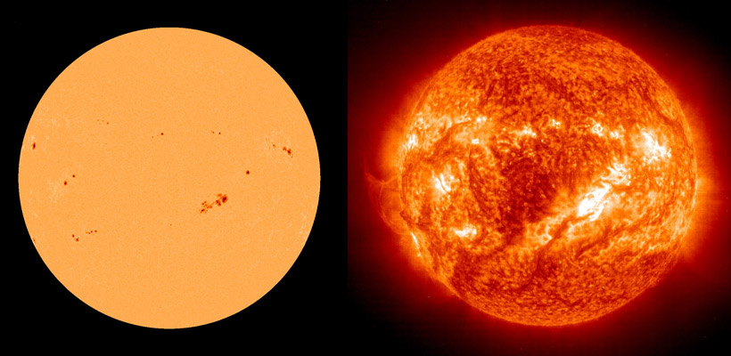 Compare Sun Images - Visible Light and Ultraviolet