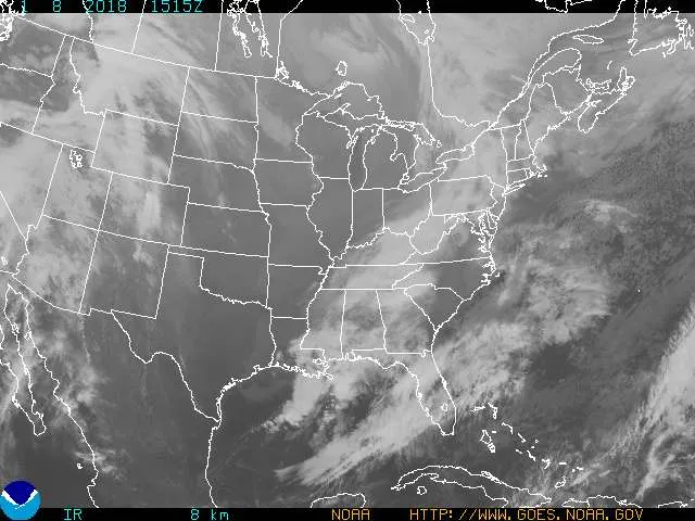 GOES satellite image showing IR over most of the United States, Mexico, and southern Canada 