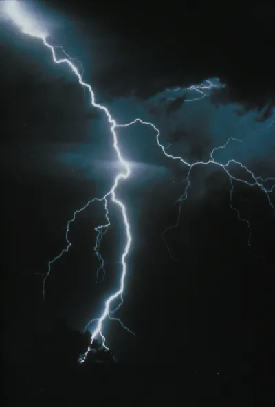 A bolt of lightning across a dark sky