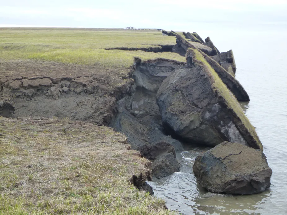 Crumbling blocks of permafrost along the Beaufort Coast.