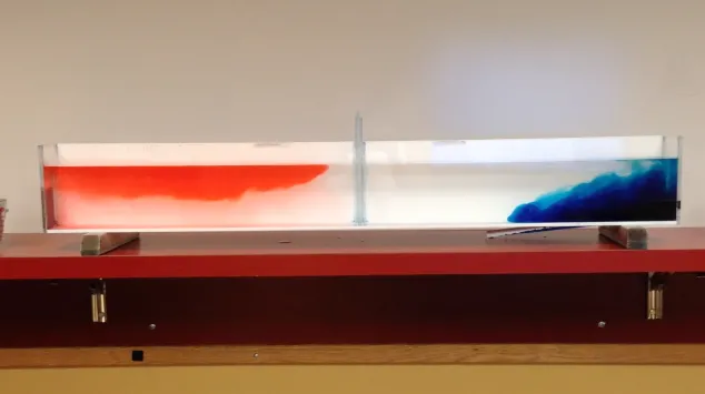Classroom experiment using food coloring to show how warm and cold water interact together