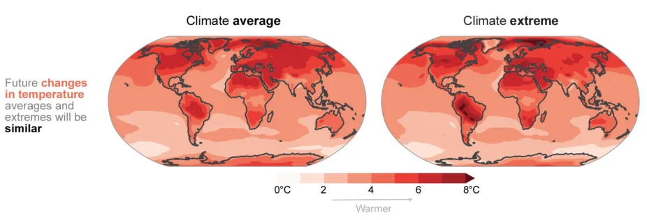 Map of regional projected temperature changes