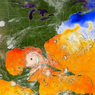 Map of Hurricane Katrina showing warm Sea Surface Temperatures