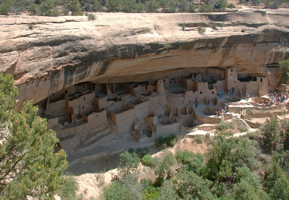 photo of cliff dwelling situated under a rock overhang at Mesa Verde National Park