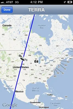 Screenshot from the SatCam app showing satellite track 
