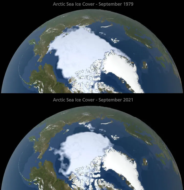 Arctic Sea Ice Cover for September 1979 compared to September 2021