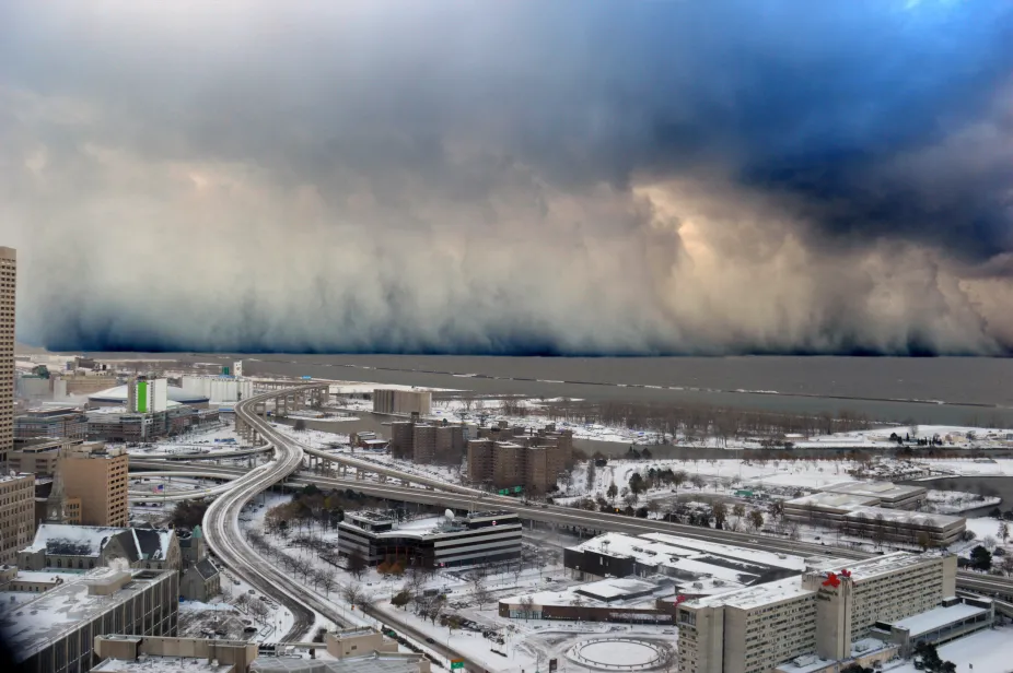 In this picture, a snowstorm is approaching Buffalo, New York, in November 2014.