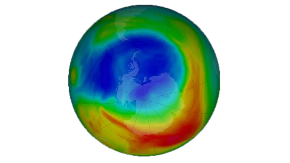 A view of the Earth showing the ozone hole as recorded in 2019.