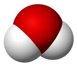 A molecule of water with one atom of oxygen and two atoms of hydrogen.