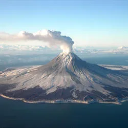 A gas plume arising from Augustine Volcano