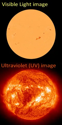 Sun in Visible Light (top) and Ultraviolet (bottom)