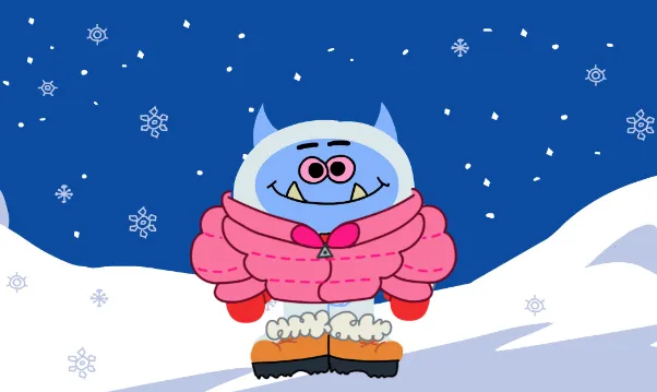 Jeff the Yeti is dressed for winter weather