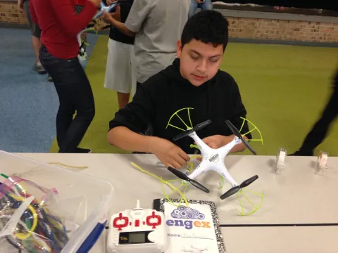 Student working with drones for the Engineering Experiences project