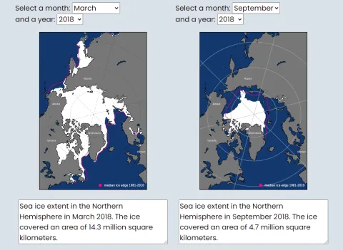 Compare Maps of Arctic Sea Ice Extent Side-by-Side