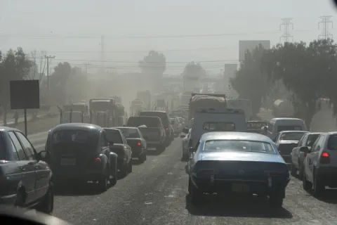 Heavy traffic in Mexico City causes air pollution.